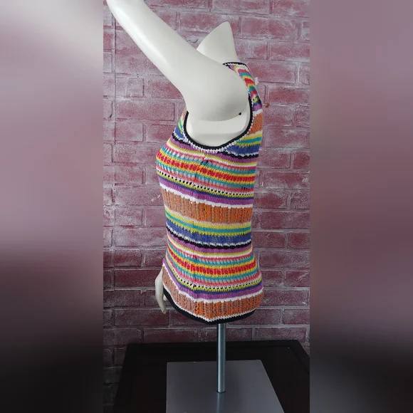 Trina Turk Crochet Sleeveless Tank Sweater Vest Sz S Textured Multicolor Stripes - Picture 4 of 12